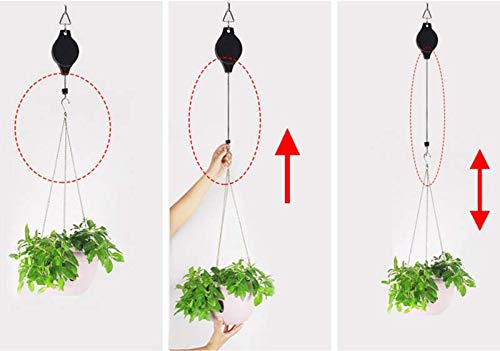 Plant Pulley, Retractable Heavy Duty Easy Reach Pulley Plant Hanging Flower Basket Hook Hanger, for Garden Baskets Pots Indoor Outdoor Decoration -2 Pieces in Black