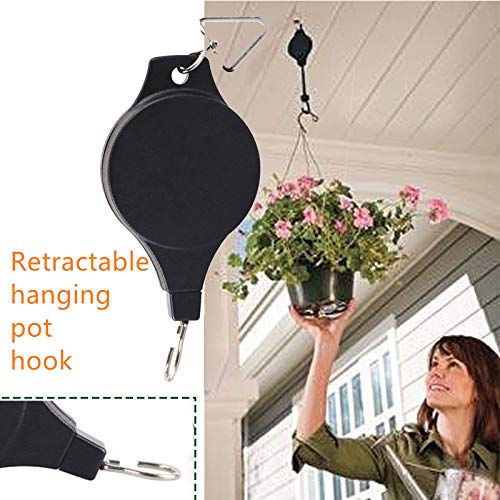 Plant Pulley, Retractable Heavy Duty Easy Reach Pulley Plant Hanging Flower Basket Hook Hanger, for Garden Baskets Pots Indoor Outdoor Decoration -2 Pieces in Black