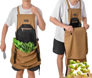 ziozertt garden apron, harvest gardening aprons with pockets for women and men, canvas gardening supplies tool belt, gardening gifts for mom, dad, gardeners