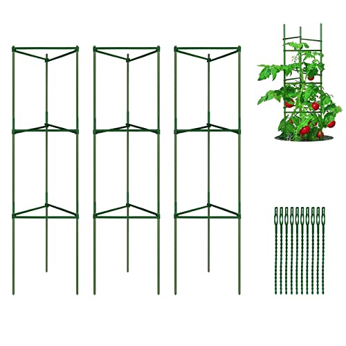 BEAUTYFLOWER Tomato Cages ,3 Packs Plants Support Stakes 4 Feet High Adjustable Assembled Vertical Climbing Plants, Garden Vegetable Trellis.