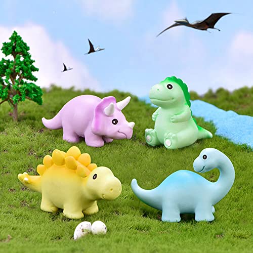 Tonnier 4pcs Resin Mini Dinosaur, Micro Landscape, Plant Pots, Fairy Garden Supplies, Fairy Garden Animals for Fairy Garden, Bonsai Craft Decor Miniature Figurines, Fairy Garden Accessories