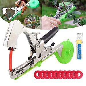 plant vine tying machine garden plant tape tool plant vine tying machine hand agriculture tool with 10 rolls tape and 1 box of staples set for vegetable grape tomato cucumber pepper and flower (green)