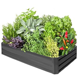 thanaddo raised garden bed 6x3x1 ft outdoor planter box with injury-proof edge and free gloves galvanized metal garden bed kit for vegetables, flowers, herbs and succulents, grey