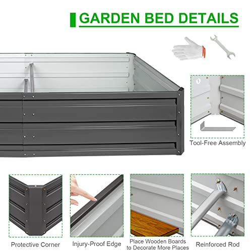 Thanaddo Raised Garden Bed 6x3x1 ft Outdoor Planter Box with Injury-Proof Edge and Free Gloves Galvanized Metal Garden Bed Kit for Vegetables, Flowers, Herbs and Succulents, Grey