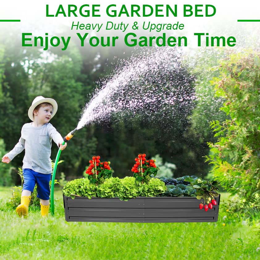 Thanaddo Raised Garden Bed 6x3x1 ft Outdoor Planter Box with Injury-Proof Edge and Free Gloves Galvanized Metal Garden Bed Kit for Vegetables, Flowers, Herbs and Succulents, Grey