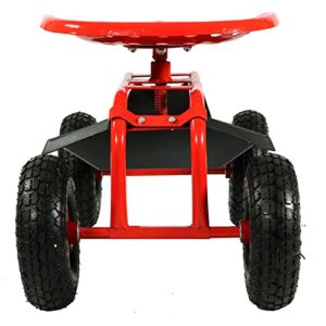 Sunnydaze Rolling Garden Cart Scooter with Wheels and Tool Tray, 360 Swivel Seat, Red