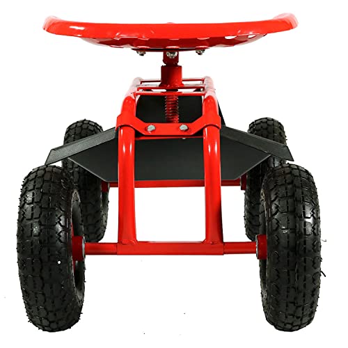 Sunnydaze Rolling Garden Cart Scooter with Wheels and Tool Tray, 360 Swivel Seat, Red