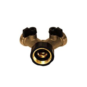 Kasian House Heavy Duty Solid Brass Garden Hose Splitter, Y Valve, 2 Way Connector for Outdoor Faucet, Comfort Grip Handles, 2 Extra Threads