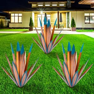 homight metal agave plants outdoor decor mexican yard art plants garden decor for outside metal art flowers gifts for butterflies bees birds for gifts (3big)