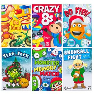 regal games – kids holiday card games – includes old maid, go fish, slapjack, crazy 8’s, snowball fight, and holiday monster memory match – for family game nights, parties – set of 6 games