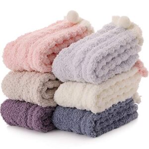 ebmore womens fuzzy socks slipper soft cabin fleece cozy fluffy stocking stuffers plush winter sleep socks for adult(ash pink(6 pairs)