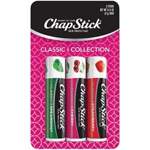 chapstick classic spearmint, cherry and strawberry lip balm tubes variety pack – 0.15 oz each (pack of 3)