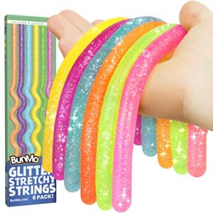 bunmo glitter stretchy strings 6pk | perfect sensory toys for anxiety & stress | focus & stimulation | great kids party favors | easter gifts for kids | easter basket stuffers for girls