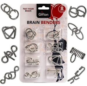 gifton – metal wire puzzle brain teaser jigsaw – mind iq test game – unlock interlock game chinese ring magic trick toy party favour boy girls adults challenge stocking stuffers for kids (set of 8)