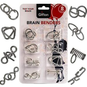 Gifton - Metal Wire Puzzle Brain Teaser Jigsaw - Mind IQ Test Game - Unlock Interlock Game Chinese Ring Magic Trick Toy Party Favour Boy Girls Adults Challenge Stocking Stuffers for Kids (Set of 8)