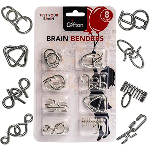 Gifton - Metal Wire Puzzle Brain Teaser Jigsaw - Mind IQ Test Game - Unlock Interlock Game Chinese Ring Magic Trick Toy Party Favour Boy Girls Adults Challenge Stocking Stuffers for Kids (Set of 8)