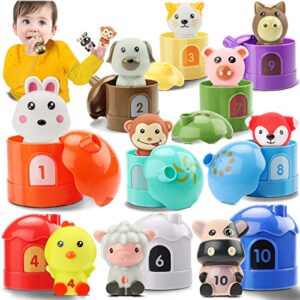 farm animal toddler toys for baby: kids learning toys 20 pcs finger puppets with counting, matching, bath, role-play| ideal christmas birthday easter gifts stocking stuffers for boy girls toddlers 1-3