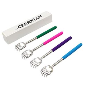 CERRXIAN (4-Pack) Telescoping Back Scratcher , LEMENG Portable Extendable Telescopic Bear Claws Metal Back Scratchers - Hand Massager Backslap with Rubber Handles