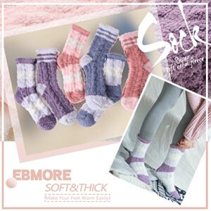 EBMORE Womens Fuzzy Socks Fleece Fluffy Cabin Plush Warm Sleep Soft Cozy Winter Adult Stocking Stuffers Christmas Valentines Mothers Day Gifts for Mom Her Slipper Socks 6 Pairs (Mix Stripe Weave B)