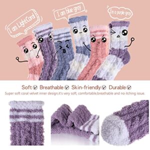 EBMORE Womens Fuzzy Socks Fleece Fluffy Cabin Plush Warm Sleep Soft Cozy Winter Adult Stocking Stuffers Christmas Valentines Mothers Day Gifts for Mom Her Slipper Socks 6 Pairs (Mix Stripe Weave B)