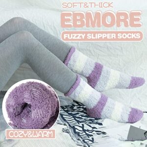 EBMORE Womens Fuzzy Socks Fleece Fluffy Cabin Plush Warm Sleep Soft Cozy Winter Adult Stocking Stuffers Christmas Valentines Mothers Day Gifts for Mom Her Slipper Socks 6 Pairs (Mix Stripe Weave B)