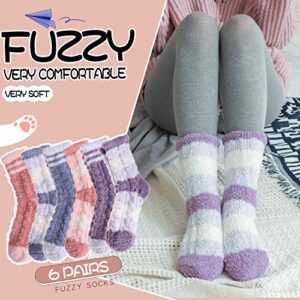 EBMORE Womens Fuzzy Socks Fleece Fluffy Cabin Plush Warm Sleep Soft Cozy Winter Adult Stocking Stuffers Christmas Valentines Mothers Day Gifts for Mom Her Slipper Socks 6 Pairs (Mix Stripe Weave B)