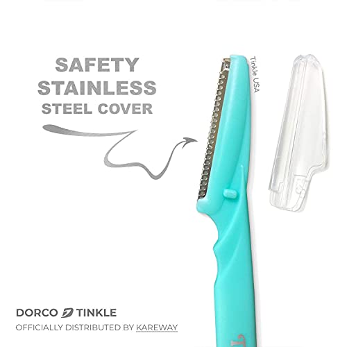 Dorco Tinkle Eyebrow Razor, Hair Trimmer Shaver and Tough Up Tool, Facial Razor with Safety Cover, 6 Razors | Dermaplaning Razor Tool | Skincare Party Favors | Dermaplaning Tools Beauty Stocking Stuffers Gift