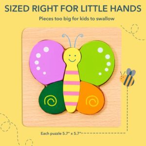 Playtime by Magifire Wooden Puzzles for Toddlers Set of 6: Early Developmental STEM Toy for Babies Aged 1-3 Years; Ladybug, Car, Bee, Teddy Bear, Butterfly, Turtle