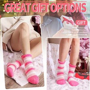 Anlisim Fuzzy Socks for Women Cozy Fluffy Winter Cabin Girls Slipper Warm Fleece Soft Thick Comfy Valentines Day Gift for Her Galentines Day Gifts Stocking Stuffer Christmas Home Socks(Pink(6 Pairs))