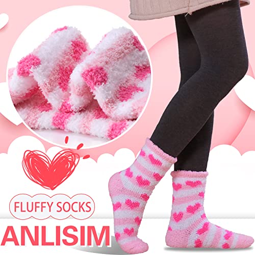 Anlisim Fuzzy Socks for Women Cozy Fluffy Winter Cabin Girls Slipper Warm Fleece Soft Thick Comfy Valentines Day Gift for Her Galentines Day Gifts Stocking Stuffer Christmas Home Socks(Pink(6 Pairs))