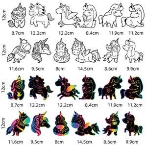 SLZQ 12 Pack Unicorn Scratch Arts and Crafts for Kids ,12 Ribbons and 12 Wooden Stylus,Scratch Paper for Kids Art Party Supplies Stocking Stuffer (Unicorn - Multicolour)