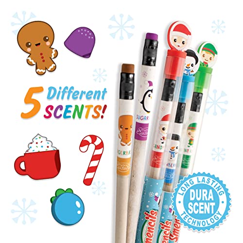 Holiday Smencils - HB #2 Scented Fun Pencils, 5 Count - Stocking Stuffer, Gifts for Kids, School Supplies, Party Favors, Classroom Rewards