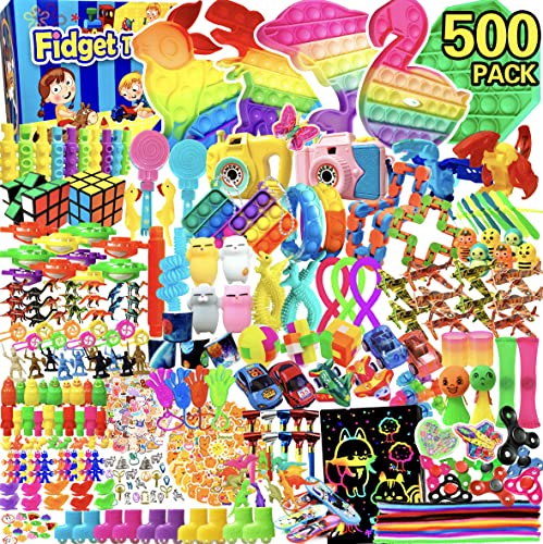 500 PCS Favors for Kids, Fidget Toys Pack, Easter Basket Stuffers, Goodie bag stuffers, Birthday Gift Toys, Stocking Stuffers Carnival Prizes Treasure Box Toys for Classroom, Pinata Stuffers, Bulk Toys Treasure Box for Boys and Girls