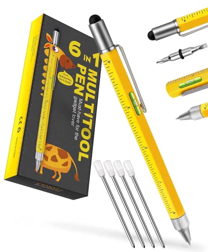 Stocking Stuffers Gifts for Men Dad-Multitool Pen Construction Tools, Pen Tool Gadget for Men Women,Gifts Ideas for Engineer Woodworkers Carpenter Stylus,Ruler,Level,Screwdriver,Ballpoint Pen 1 Pack