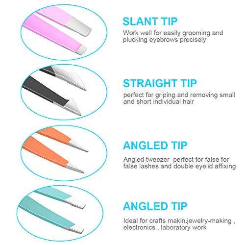 Tweezers For Women,bedace Stocking Stuffers 4 Pack Precision Tweezers For Eyebrows,Professional Slant Tip Tweezer Set For Ingrown Hair, Plucking Daily Beauty Tool with Leather Travel Case for Gifts