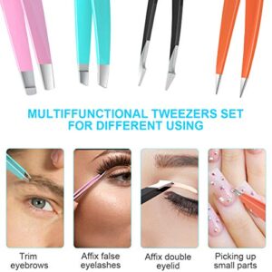 Tweezers For Women,bedace Stocking Stuffers 4 Pack Precision Tweezers For Eyebrows,Professional Slant Tip Tweezer Set For Ingrown Hair, Plucking Daily Beauty Tool with Leather Travel Case for Gifts