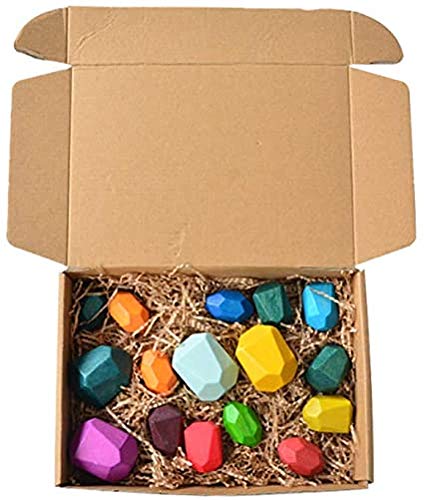 Atzi Hats 16 Balancing Wooden Blocks Stocking Stuffers for Toddlers Montessori Multicolored Stacking Stones Building Sensory Fun Educational Toy Motor Skills, Learning, Color and Shape Recognition