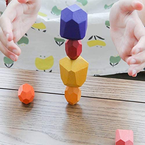 Atzi Hats 16 Balancing Wooden Blocks Stocking Stuffers for Toddlers Montessori Multicolored Stacking Stones Building Sensory Fun Educational Toy Motor Skills, Learning, Color and Shape Recognition