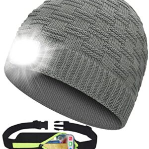 LED Beanie Hat with Light,Novelty Sports Visor Hat Stocking Stuffers Tech Gift (Light Grey)