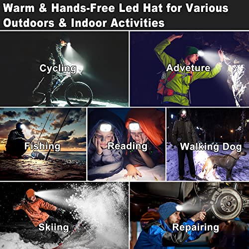 LED Beanie Hat with Light,Novelty Sports Visor Hat Stocking Stuffers Tech Gift (Light Grey)