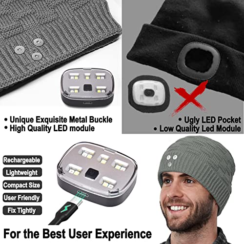 LED Beanie Hat with Light,Novelty Sports Visor Hat Stocking Stuffers Tech Gift (Light Grey)