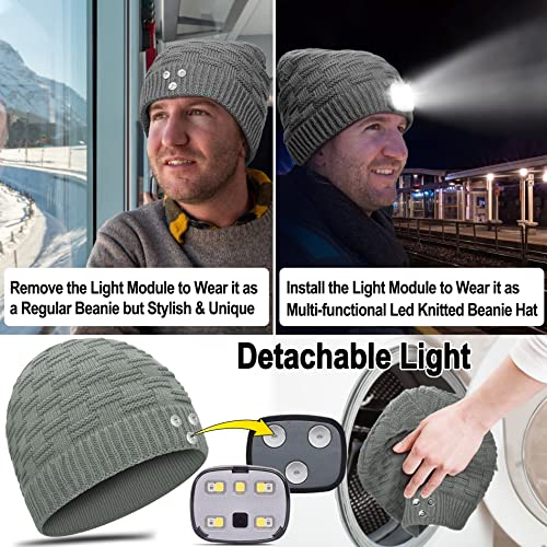 LED Beanie Hat with Light,Novelty Sports Visor Hat Stocking Stuffers Tech Gift (Light Grey)