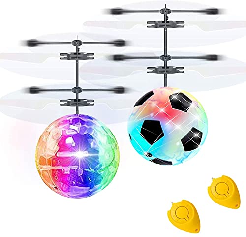 iGeeKid 2 Pack RC Flying Ball Toys Easter Basket Stuffers for Kids 6-14 Boys Lighting Flying Toys Hand Operated Remote Controller Rechargeable Indoor Outdoor Cool Toys for Easter Gifts