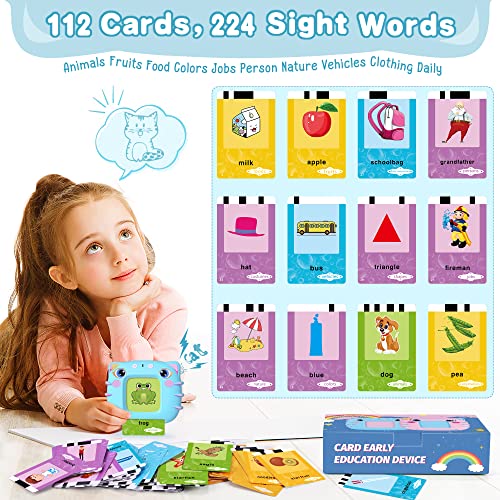 Learning Toys for Toddler 2-6 Year Old, Talking Flash Cards Machine with 112 Flash Cards, 224 Sight Words, Speech Therapy Toys, Autism Toys Gifts for Toddler Stocking Stuffers Gifts for Kids, Blue