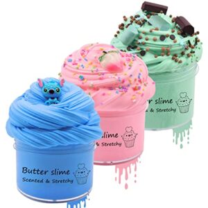 MiVRIU Scented Butter Slime 3 Pack, Stretchy and Non-Sticky Slime for Kids Slime Party Favors, Christmas Stocking Stuffers, Goodie Bag Stuffers, Girls Boys.