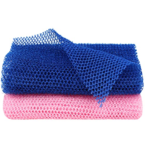 2 Pcs African Net Sponge,African Exfoliating Net,Exfoliating Bath Sponge,Bath Towels,Nylon Net,Wash Cloths,Back Scrubber for Shower,Skin Smoother for Daily Use or Stocking Stuffer(Blue,Pink）