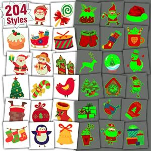 partywind 204 pcs individually wrapped glow christmas tattoos for kids stocking stuffers, christmas party decorations favors gifts, xmas holiday goodie bag fillers games toys