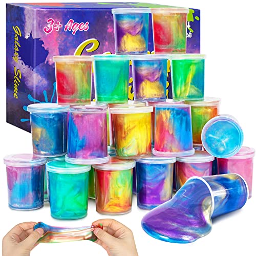 24 Pack Galaxy Slime Party Favors Kit for Kids, Space Themed Slimes Stress Relief Gifts DIY Toys for Girls Boys, Christmas Stocking Valentine Birthday Goodie Bag Stuffers for Classroom Prizes/Games