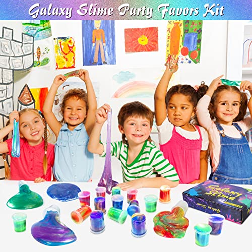 24 Pack Galaxy Slime Party Favors Kit for Kids, Space Themed Slimes Stress Relief Gifts DIY Toys for Girls Boys, Christmas Stocking Valentine Birthday Goodie Bag Stuffers for Classroom Prizes/Games