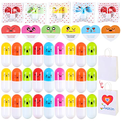 DOBKDTUYS 28pack Valentines Cards for Kids Classroom With Retractable Vitamin Pens, Funny Pens Valentines Day Gifts Exchange Gifts for Kids Classroom Party Favors Carnival Prizes Stocking Stuffers